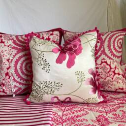 "Designers Guild Pink Linen Pillow Cover ""Coralles"" Print, 20""x 20" - thumbnail 2