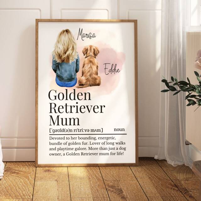 Golden Retriever Mum Definition Print, Personalised Print For A Mum, Owner - image 1