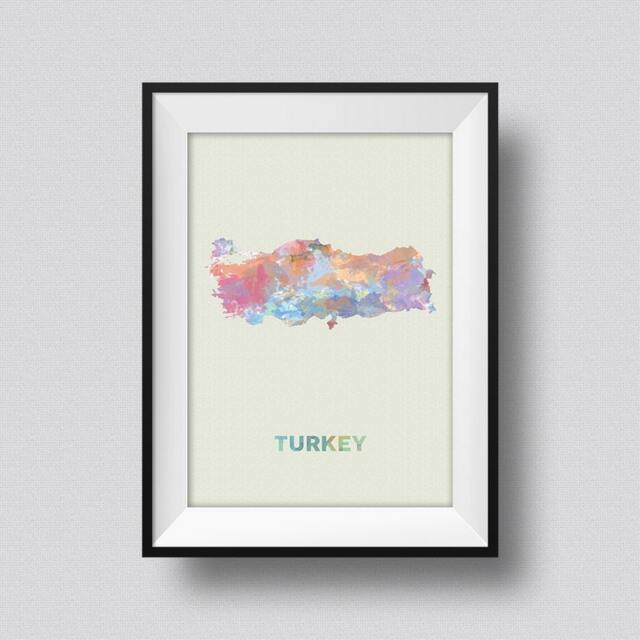 Turkey Watercolor Map Art Print Ink Splash Poster Canvas
