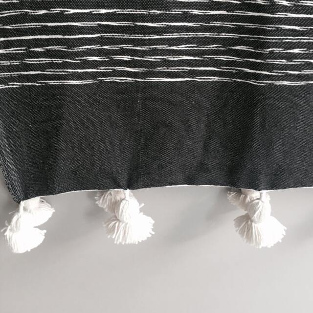 Moroccan Pom Blanket Throw Bedding, Cotton, Handwoven On A Wooden Loom. Blanket, Bohemian Throw, Berber Bed Cover - image 1