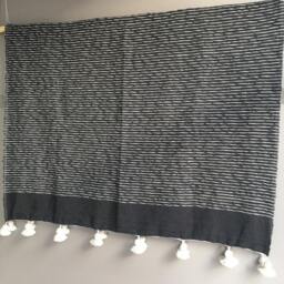Moroccan Pom Blanket Throw Bedding, Cotton, Handwoven On A Wooden Loom. Blanket, Bohemian Throw, Berber Bed Cover - thumbnail 2