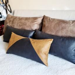 Zen Lumbar Pillow Cover Camel & Black Faux Leather, Scandinavian Design - thumbnail 2