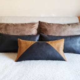 Zen Lumbar Pillow Cover Camel & Black Faux Leather, Scandinavian Design - thumbnail 3
