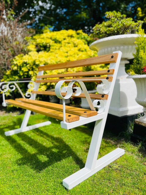 Garden Bench Patio Seat in Oak Wrought Iron - image 1