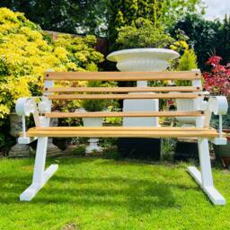 Garden Bench Patio Seat in Oak Wrought Iron - thumbnail 3