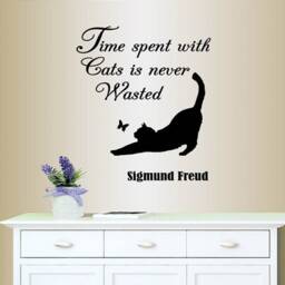 In-Style Decals Wall Vinyl Decal Home Decor Art Sticker Time Spent With Cats Is Never Wasted Sigmund Freud Quote Pet Shop Mural Design 145 - thumbnail 1