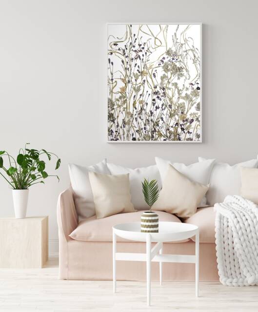 Floral Wall Art, Pressed Botanical Artwork, Lavenda Herbals Herbarium, Dried Flowers Wall Art Light Green Leaves - image 1