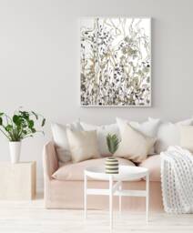Floral Wall Art, Pressed Botanical Artwork, Lavenda Herbals Herbarium, Dried Flowers Wall Art Light Green Leaves - thumbnail 1
