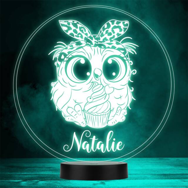 Cartoon Owl Headband & Cupcake Colour Change Led Personalised Gift Night Light - image 1
