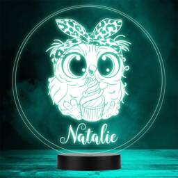 Cartoon Owl Headband & Cupcake Colour Change Led Personalised Gift Night Light - thumbnail 1