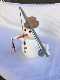 Painted Wooden Fisherman Snowman With Removable Rod