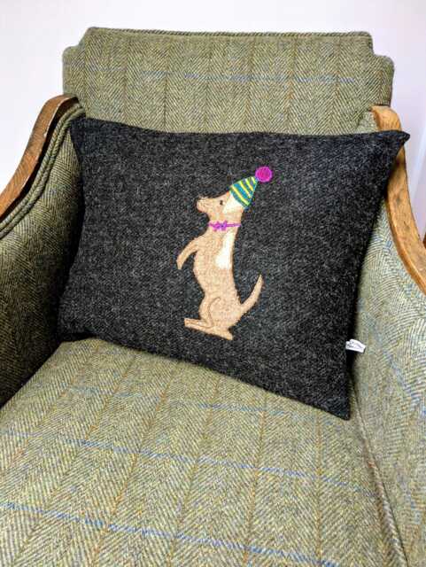 Harris Tweed Dog Embroidered Christmas Cushion Cover - image 1