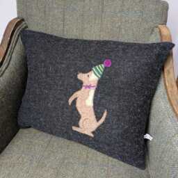 Harris Tweed Dog Embroidered Christmas Cushion Cover - thumbnail 2