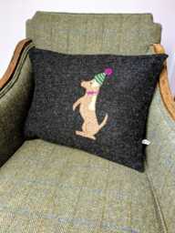 Harris Tweed Dog Embroidered Christmas Cushion Cover
