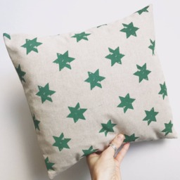 Handmade Sage Green Star Print Cushion Natural Linen Pillow - thumbnail 1