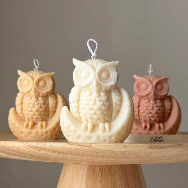 Moon Owl Soy Candle Handmade Sculptural Home Decor - image 1