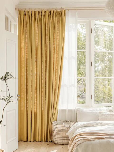 Im28, A Pair Of Mustard Curtains, Heavy Weight Cotton Blend Curtains Living Room Drapery Panels, Bedroom Custom Made - image 1