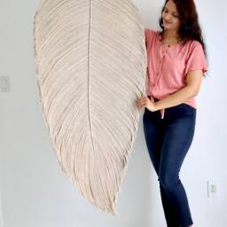 Magnificent Macrame Feather Wall Hanging, Large Fiber Art Leaf, Huge Woven Soft Sculpture, Rope Knot Art - Magnificent Leaf - thumbnail 3