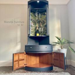 Tall Mid Century Modern Nathan Corner Drinks Cabinet - Ash Grey Cocktail Display Unit - thumbnail 2