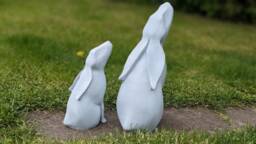 Moongazing Hare Sculpture, Rabbit Garden Ornament, Mother Baby Decor - thumbnail 1