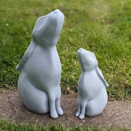 Moongazing Hare Sculpture, Rabbit Garden Ornament, Mother Baby Decor - thumbnail 3