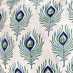 Peacock Feather Cushion/Throw Pillow Covers , Block Print Cotton, Peacock Motif, 16 X 16 Inches.teal, Blue-Green.pillow Case.accent Pillow Cover - thumbnail 3