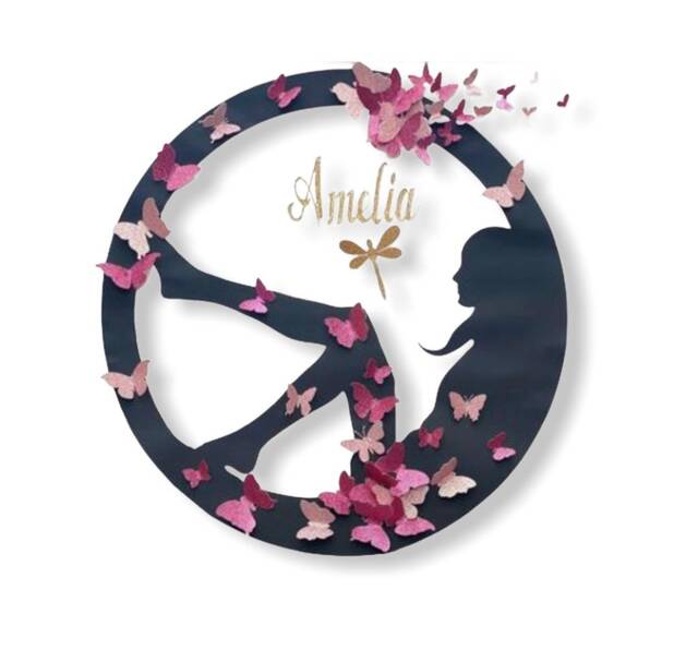 Butterfly Woman Silhouette Wall Art Handmade Pink & Gold Decor - image 1