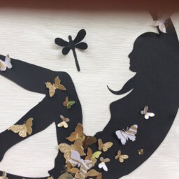 Butterfly Woman Silhouette Wall Art Handmade Pink & Gold Decor - thumbnail 4