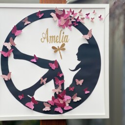 Butterfly Woman Silhouette Wall Art Handmade Pink & Gold Decor - thumbnail 2
