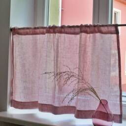 Pink Linen Cafe Curtain Sheer Rod Pocket Kitchen Valance - thumbnail 4