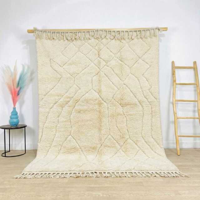 Moroccan Rug Berber Shag Large Area - White Textured Diamond Wool Carpet Hand Knotted 3D Shaggy Cream Floor Art - image 1