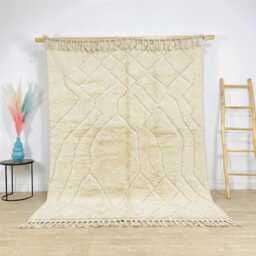 Moroccan Rug Berber Shag Large Area - White Textured Diamond Wool Carpet Hand Knotted 3D Shaggy Cream Floor Art - thumbnail 1