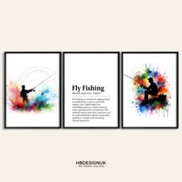 Fly Fishing Poster Set - Of 3 Fisherman Prints - Gifts For Men Watercolour Gift Angler Fish Wall Art Artwork - thumbnail 1