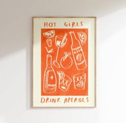 Hot Girls Drink Aperol Wall Print - Spritz Illustration Drinks Poster Cocktail Art Bar Idea Gifts For - thumbnail 1