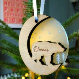 starry Bear Wood Personalised Christmas Decoration-Wooden Tree Decoration-Personalized Ornament - thumbnail 3