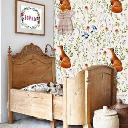 Into The Woodlands Wall Mural, Forest Animals Wallpaper, Fox, Birds & Flowers D??cor, Nursery Room D??cor - thumbnail 2