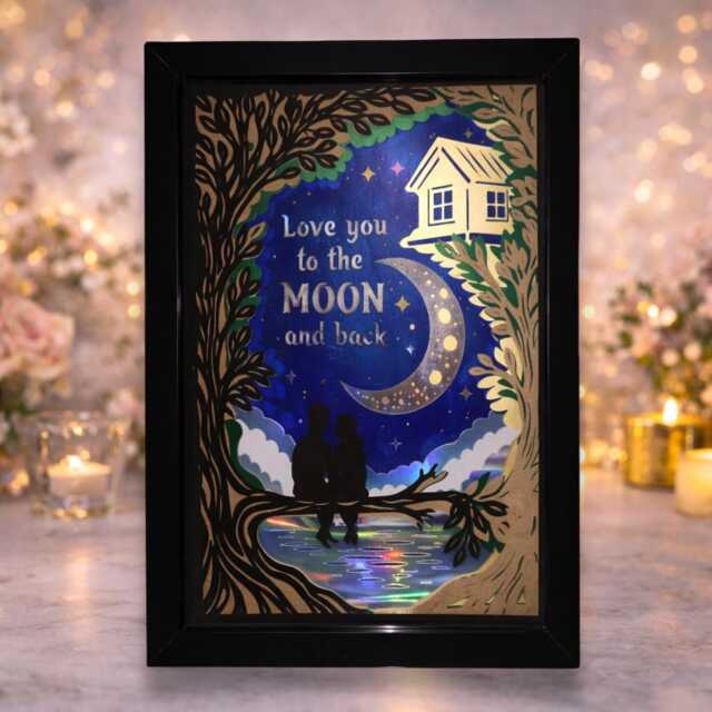 Love You To The Moon & Back Light Up Frame - Romantic Layered Paper Art Anniversary Gift Wedding Valentine's Day - image 1