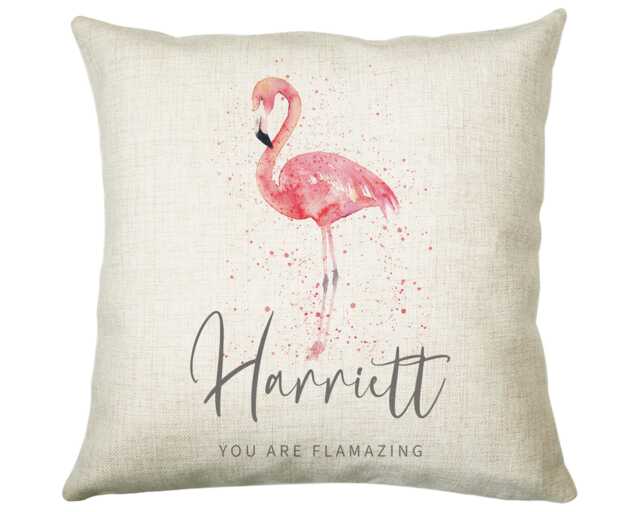 Personalised Pink Flamingo Cushion Gift Printed Name Design - Throw Pillow For Mum Dad Friend Bedroom Birthday Christmas Cs422 - image 1