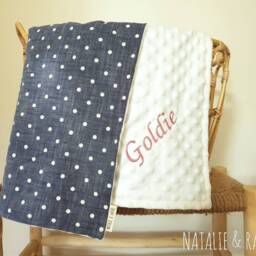 Baby Personalised Blanket , Denim Bib, Wooden Toy, Shower Gift, Gift Set, Security - thumbnail 2