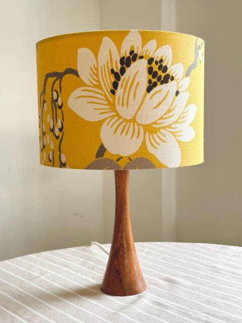 Japanese Style Flower Lampshade. Table Lamp, Ceiling Light. Lampshade Is Made With Romo Kimura Upholstery Fabric in Mustard Colour - image 1