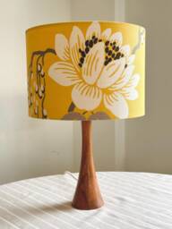 Japanese Style Flower Lampshade. Table Lamp, Ceiling Light. Lampshade Is Made With Romo Kimura Upholstery Fabric in Mustard Colour