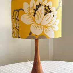 Japanese Style Flower Lampshade. Table Lamp, Ceiling Light. Lampshade Is Made With Romo Kimura Upholstery Fabric in Mustard Colour - thumbnail 2