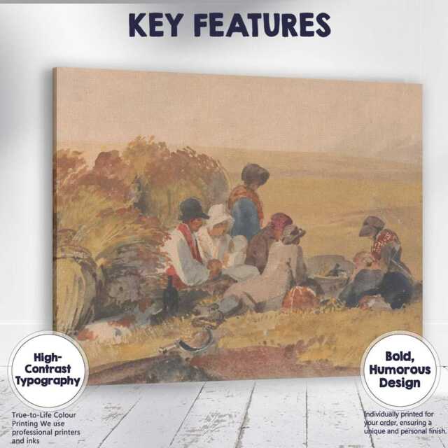 Traditional Rural Workers Resting Beside Haystacks Watercolour Painting Canvas Wall Art Print Decor Picture Ready To Hang - image 1