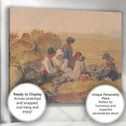 Traditional Rural Workers Resting Beside Haystacks Watercolour Painting Canvas Wall Art Print Decor Picture Ready To Hang - thumbnail 3