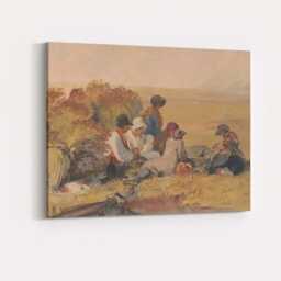 Traditional Rural Workers Resting Beside Haystacks Watercolour Painting Canvas Wall Art Print Decor Picture Ready To Hang - thumbnail 4