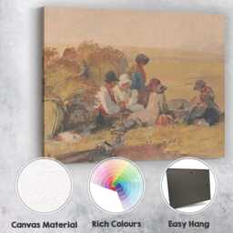 Traditional Rural Workers Resting Beside Haystacks Watercolour Painting Canvas Wall Art Print Decor Picture Ready To Hang - thumbnail 2