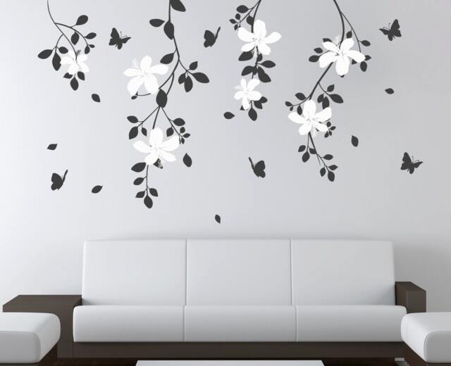 Natural Tree Branch Flowers Butterflies Decals Stick On Wall Art By Decalisland-Tree Headboard Decal Sd 010 - image 1