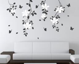 Natural Tree Branch Flowers Butterflies Decals Stick On Wall Art By Decalisland-Tree Headboard Decal Sd 010