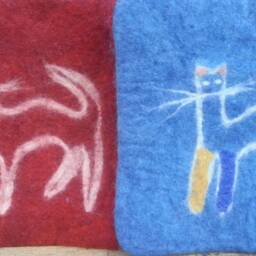 Handfelted Seat Cushion With A Cat For Chairs, Benches, Floors - thumbnail 2