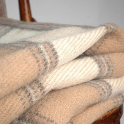 Pure Wool Blanket With Fringes Milk White/Sand Beige Check Lambswool Wool Throws Throw 55''x81''/140x205cm Perfect Gift - thumbnail 3